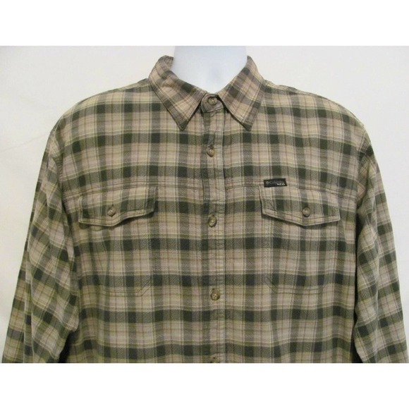 Columbia Mens XL Sportswear Co X.C.O. Green Khaki Plaid Camp Fish Hunt Shirt - Picture 3 of 9